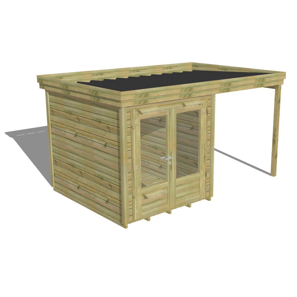 Abri de jardin bois pin traité autoclave 27mm - 4,14x2,64m / 11m2 - bac acier - plancher bois