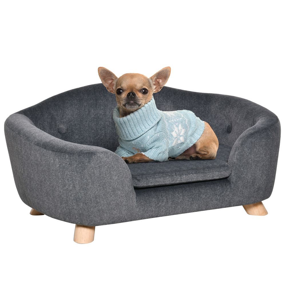 Lit pour chien bois de pin intérieur dossier peluche 70cm gris - comfortxl outdoor living