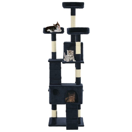 Arbre à chat griffoir grattoir niche jouet animaux peluché en sisal 170 cm bleu