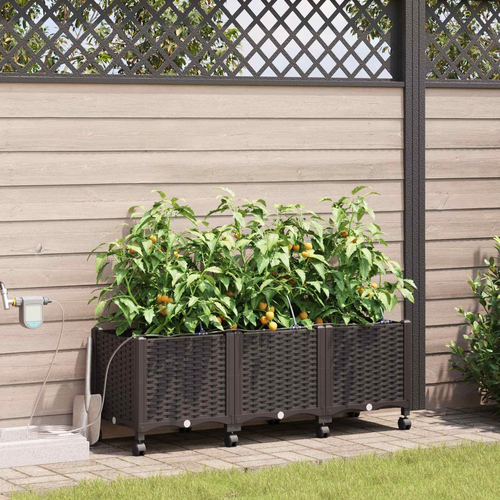 Jardinière sur roues polypropylène terrasse jardin irrigation automatique marron 120cm