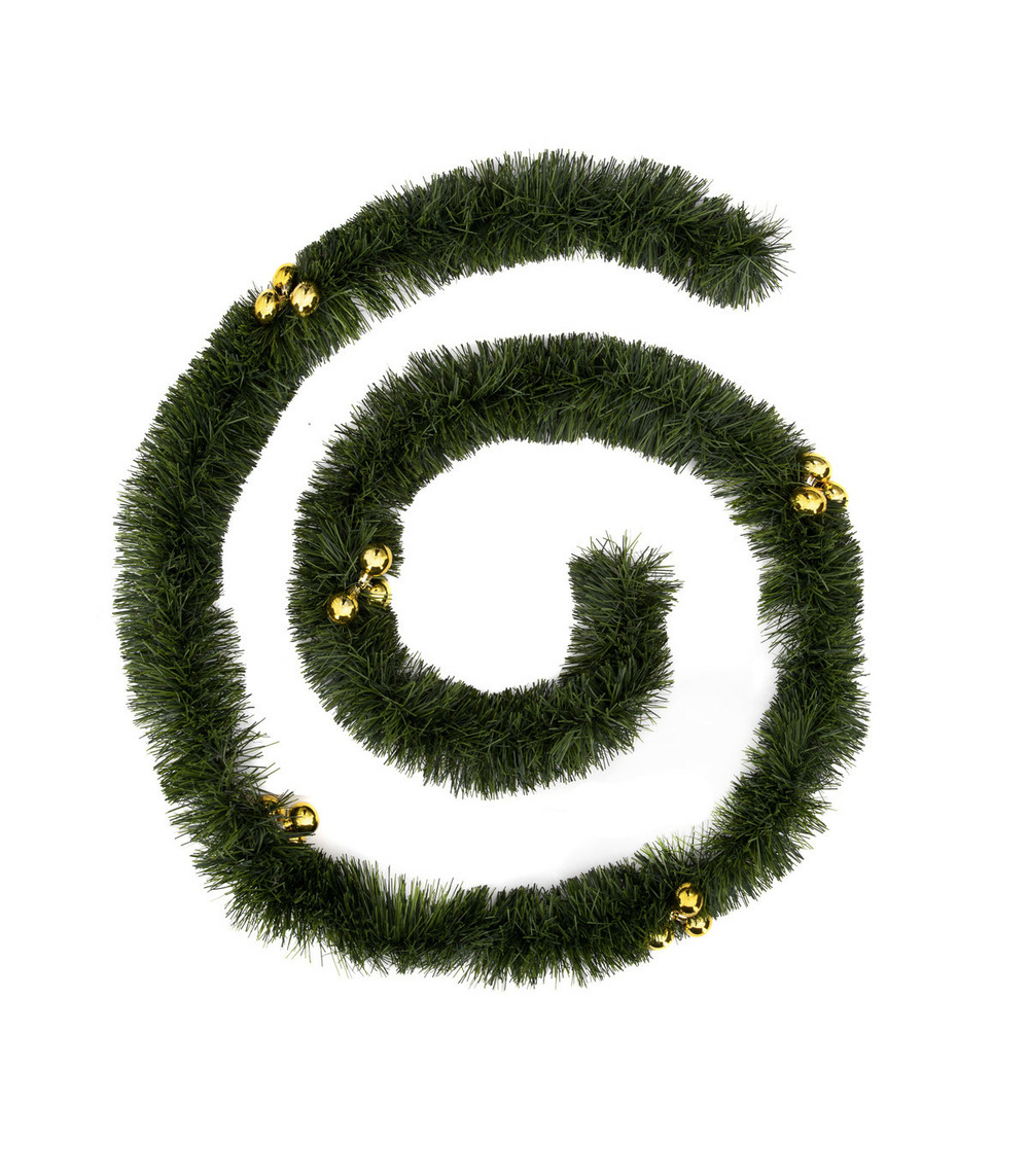 Guirlande de noël large 10 cm vert avec déco or longueur 2.7 mètres