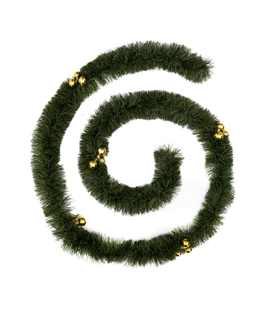 Guirlande de noël large 10 cm vert avec déco or longueur 2.7 mètres