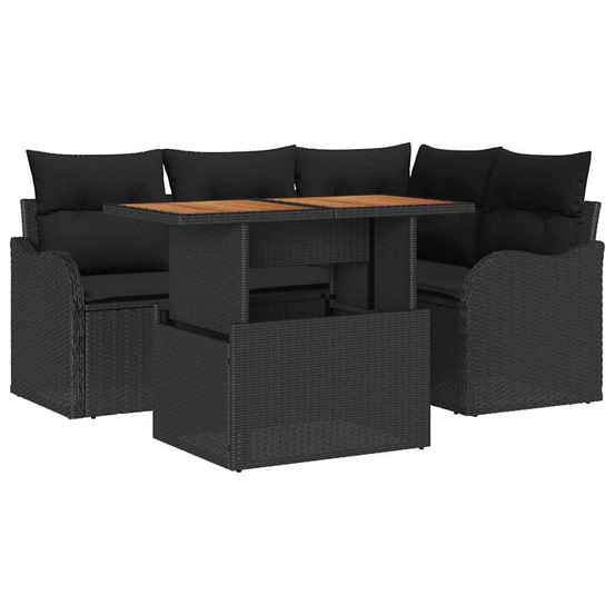 Ensemble de canapé de jardin avec coussin 5 pcs noir polyrotin