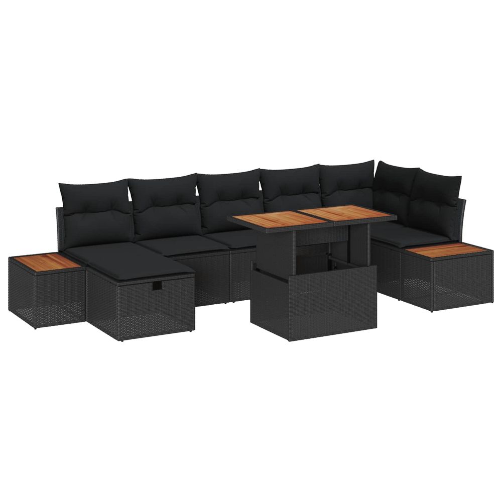 Ensemble de canapé de jardin 8 pc noir polyrotin