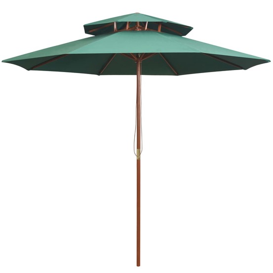 Parasol à deux étages avec poteau en bois 270 x 270 cm vert