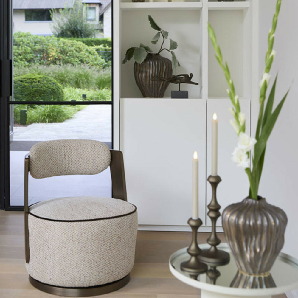 Fauteuil pivotant kemena crème et sable 68x65x77cm