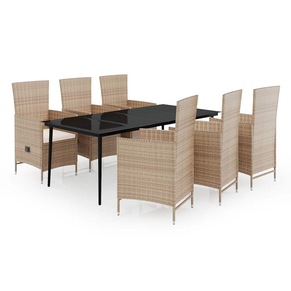 Ensemble à manger de jardin avec coussins 7 pcs beige