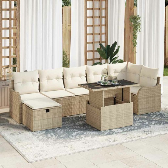 Ensemble de canapé de jardin 8 pcs beige poly rotin