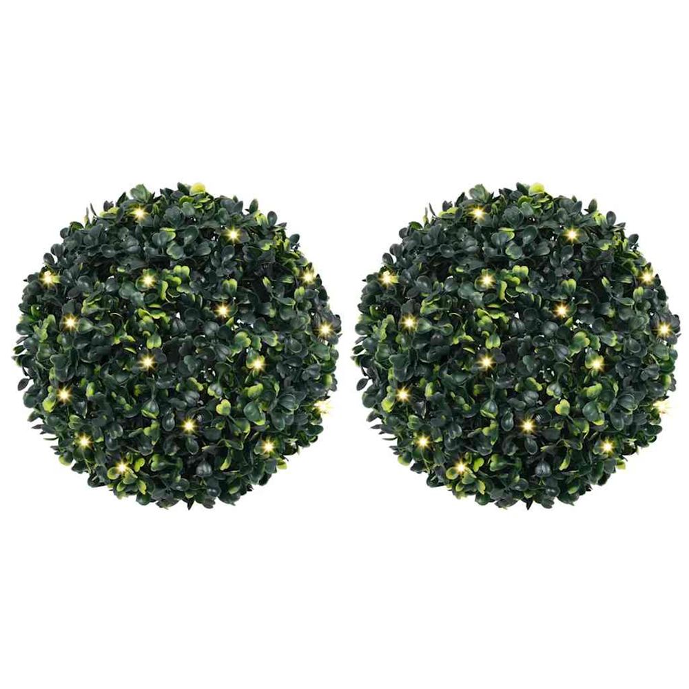 Boules de buis artificielles avec lumières led 2 pcs vert 45 cm