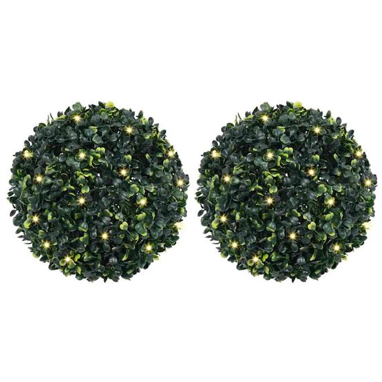 Boules de buis artificielles avec lumières led 2 pcs vert 45 cm