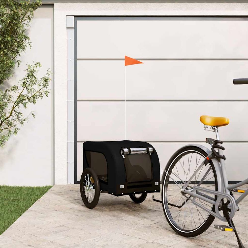 Remorque vélo pour chien tissu oxford et cadre fer pour balades noir