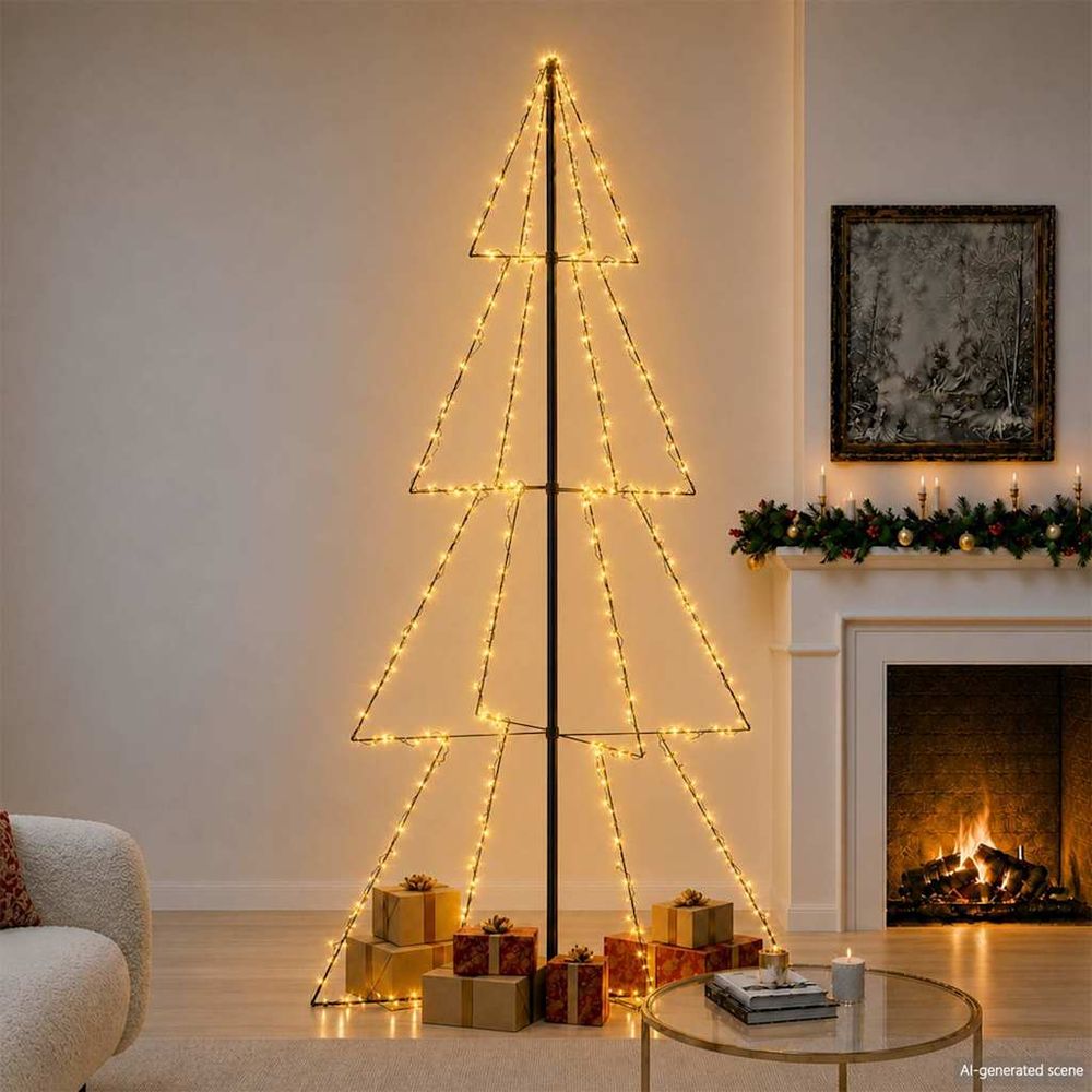 Sapin de noël cône lumineux 360 led métal pour jardin int/ext blanc chaud 250cm