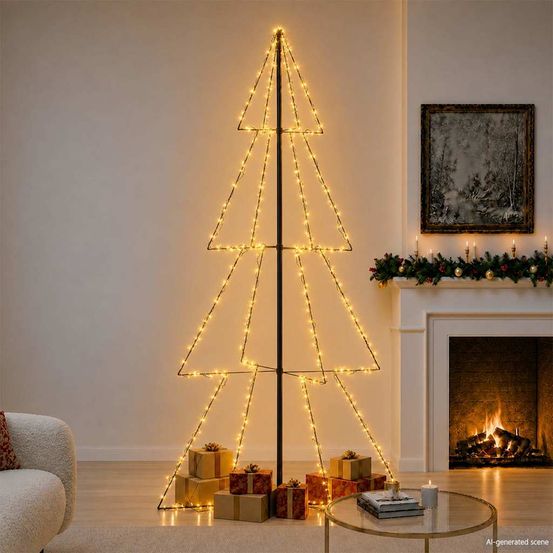 Sapin de noël cône lumineux 360 led métal pour jardin int/ext blanc chaud 250cm