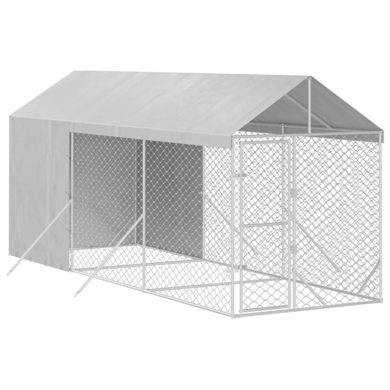 Chenil cage enclos pac animaux d'extérieur pour chiens avec toit argenté 2 x 6 x 2,5 m argent