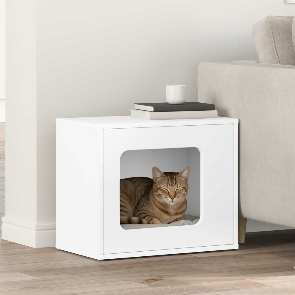 Maison chat design bois moderne repos blanc 51cm pour chat confortable