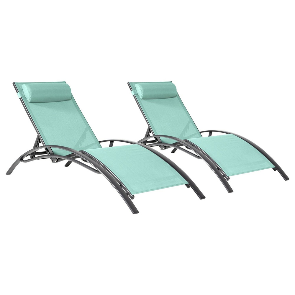Lot de 2 transats galapagos en textilène vert d'eau - aluminium gris anthracite