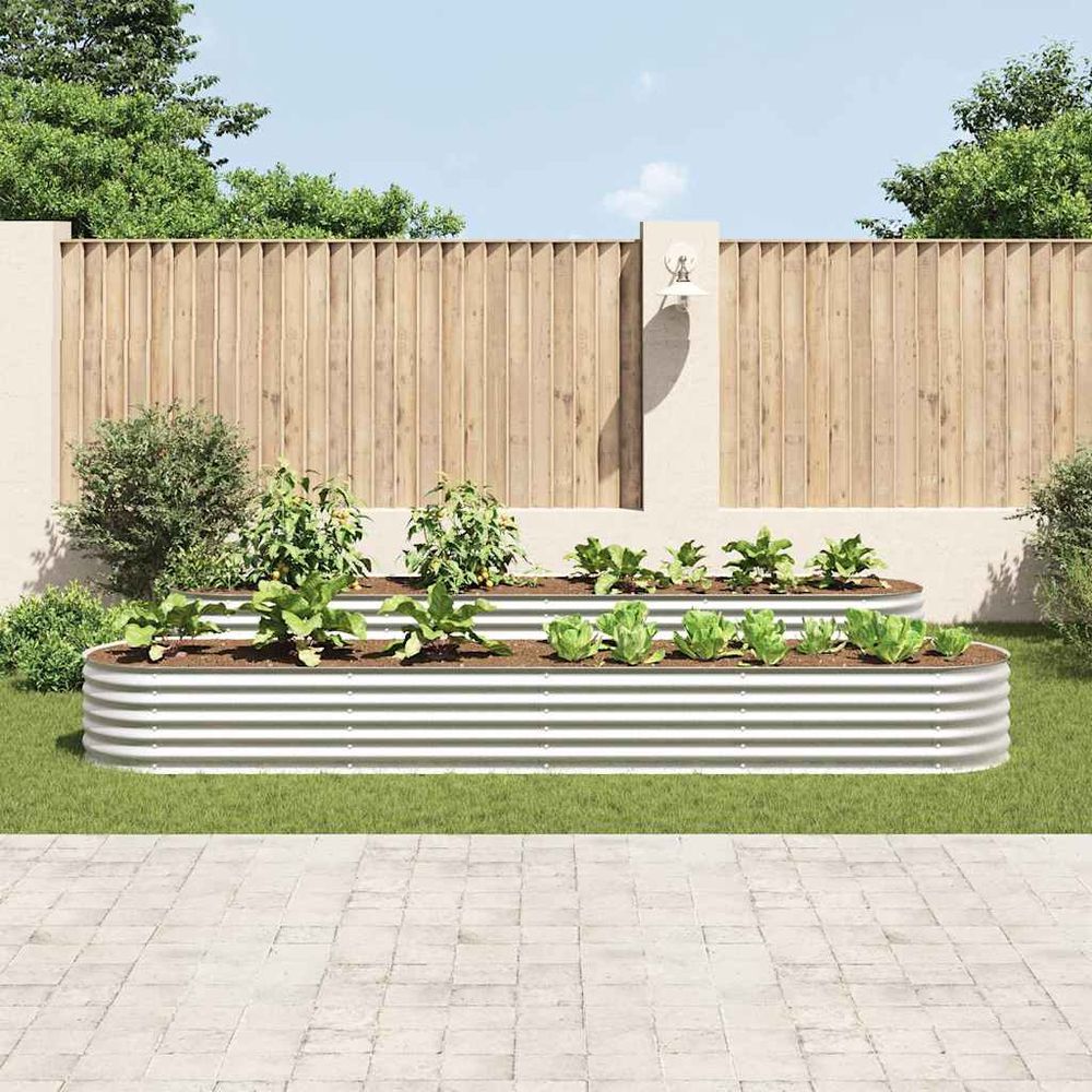 Carré potager acier galvanisé pour jardin terrasse culture légumes 400x80x44 cm argenté