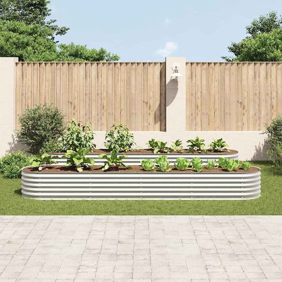Carré potager acier galvanisé pour jardin terrasse culture légumes 400x80x44 cm argenté