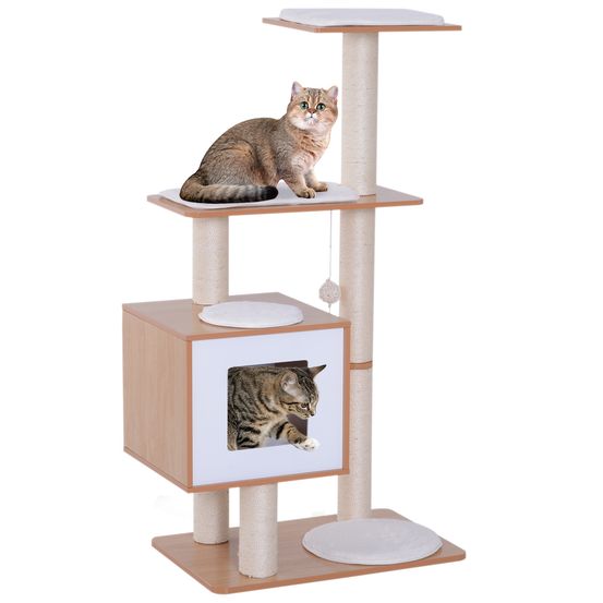 Arbre à chat multiniveaux bois mdf chaton griffoir repos 71.5x49.5x120cm blanc