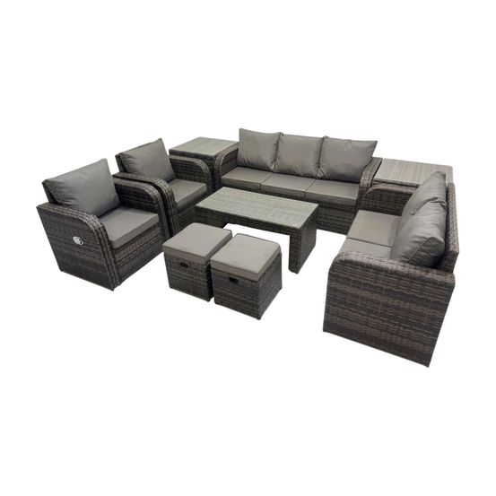 9 places salon de jardin exterieur ensemble de canapés en rotin avec table basse rectangulaire 2 tables d'appoint 2 petits tabourets