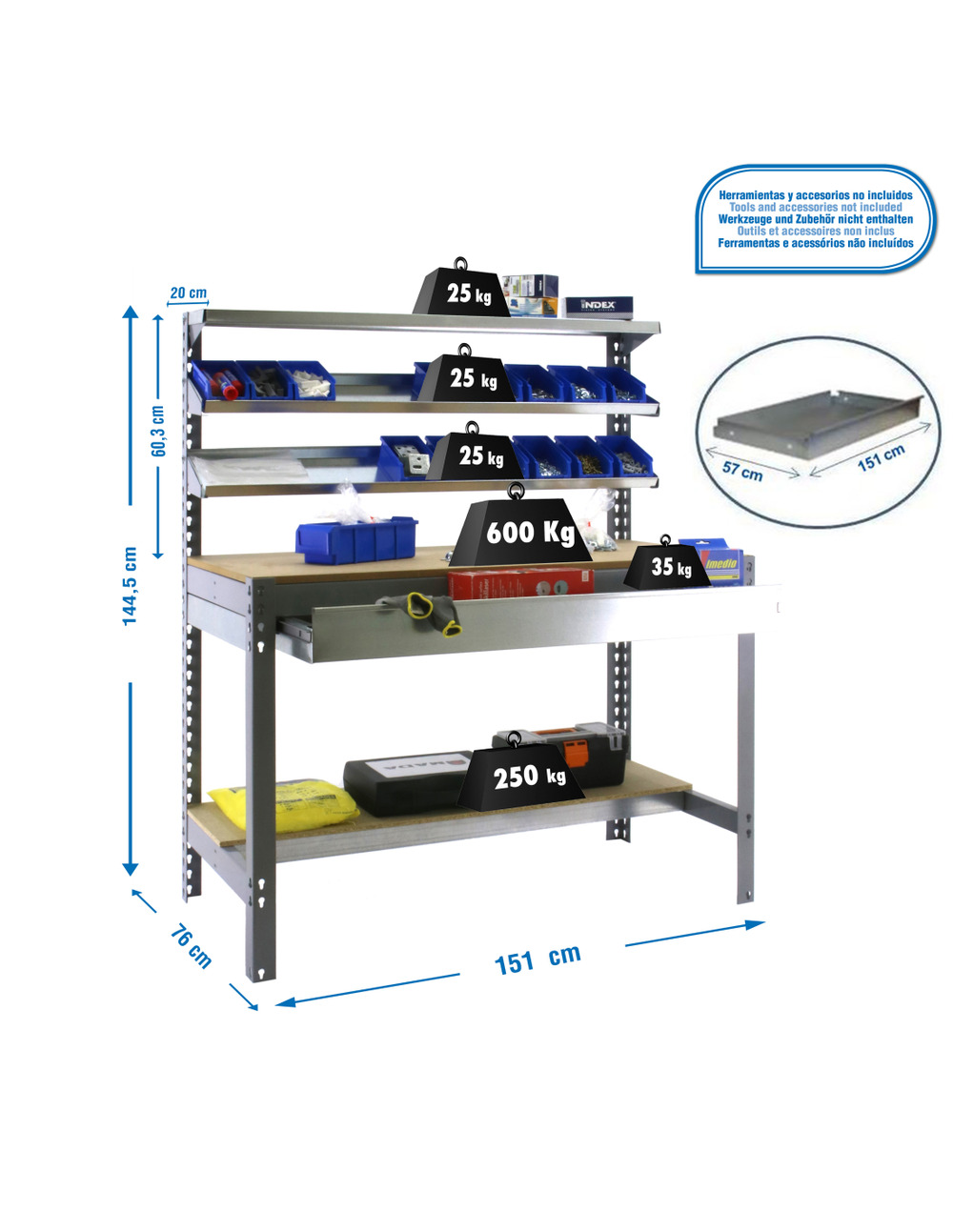 Etabli simonwork bt1 box 1500 gris/bois gris/bois 1445x1510x760 - simonrack