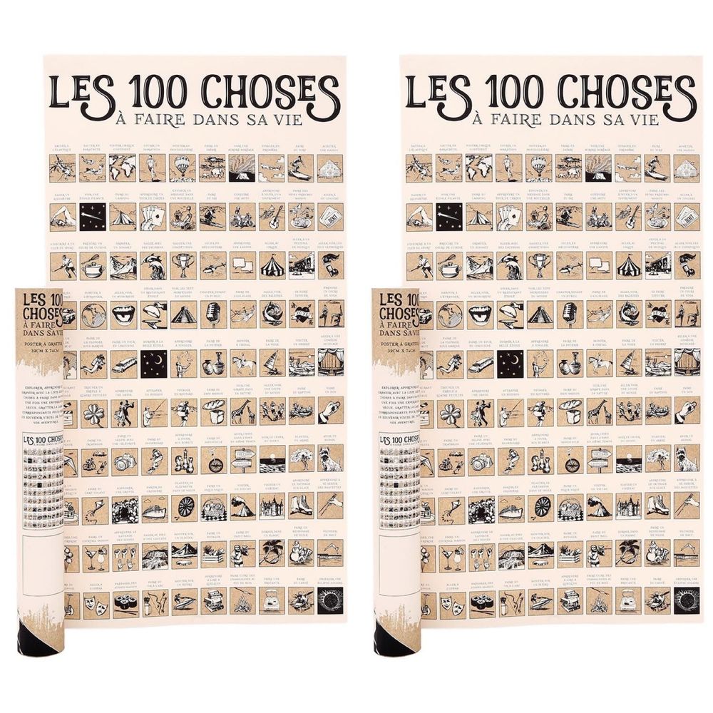 Poster à gratter les 100 choses à faire dans sa vie (lot de 2)