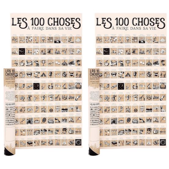 Poster à gratter les 100 choses à faire dans sa vie (lot de 2)