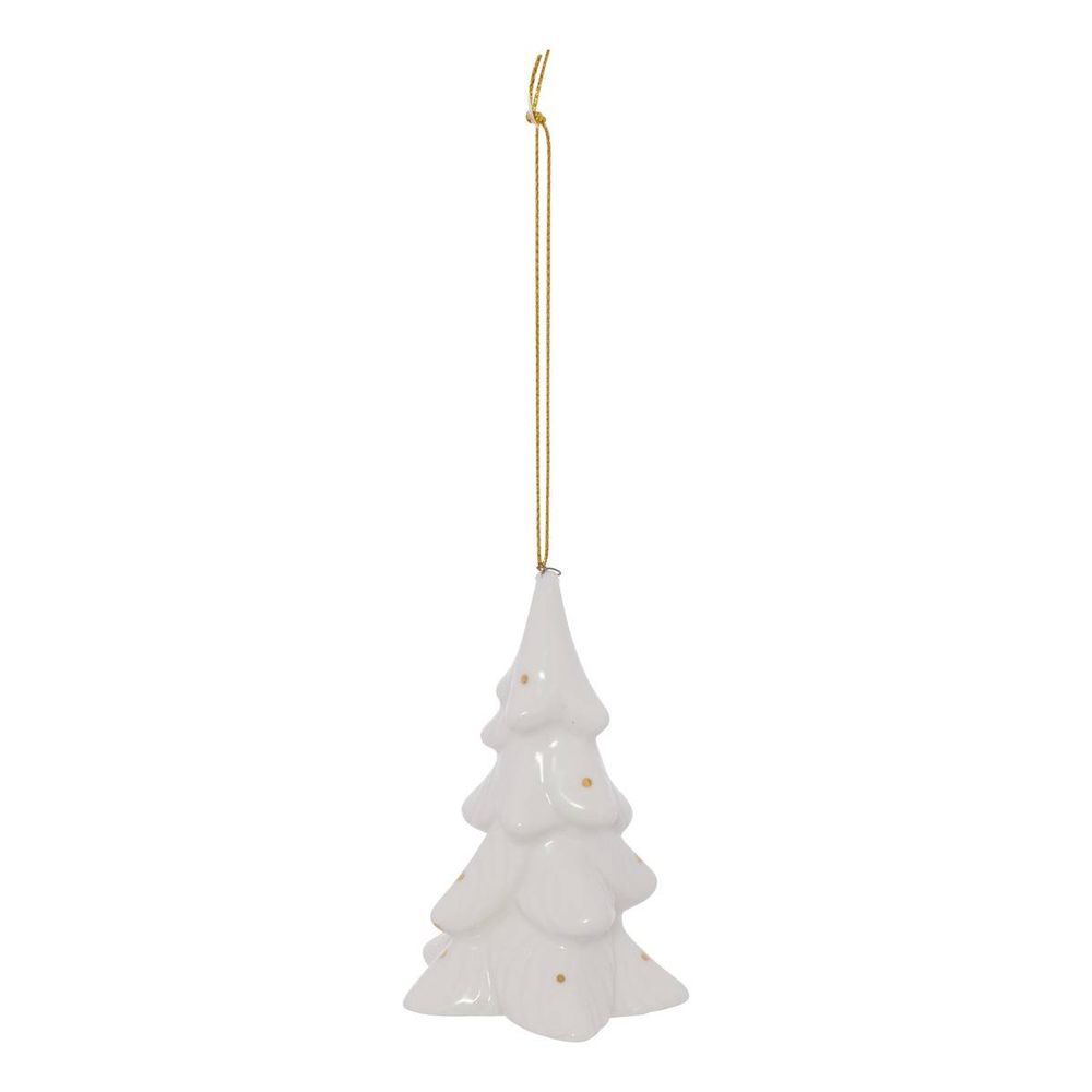 Lot de 2 suspensions de sapin motifs sapin et maison en céramique blanc 6 cm