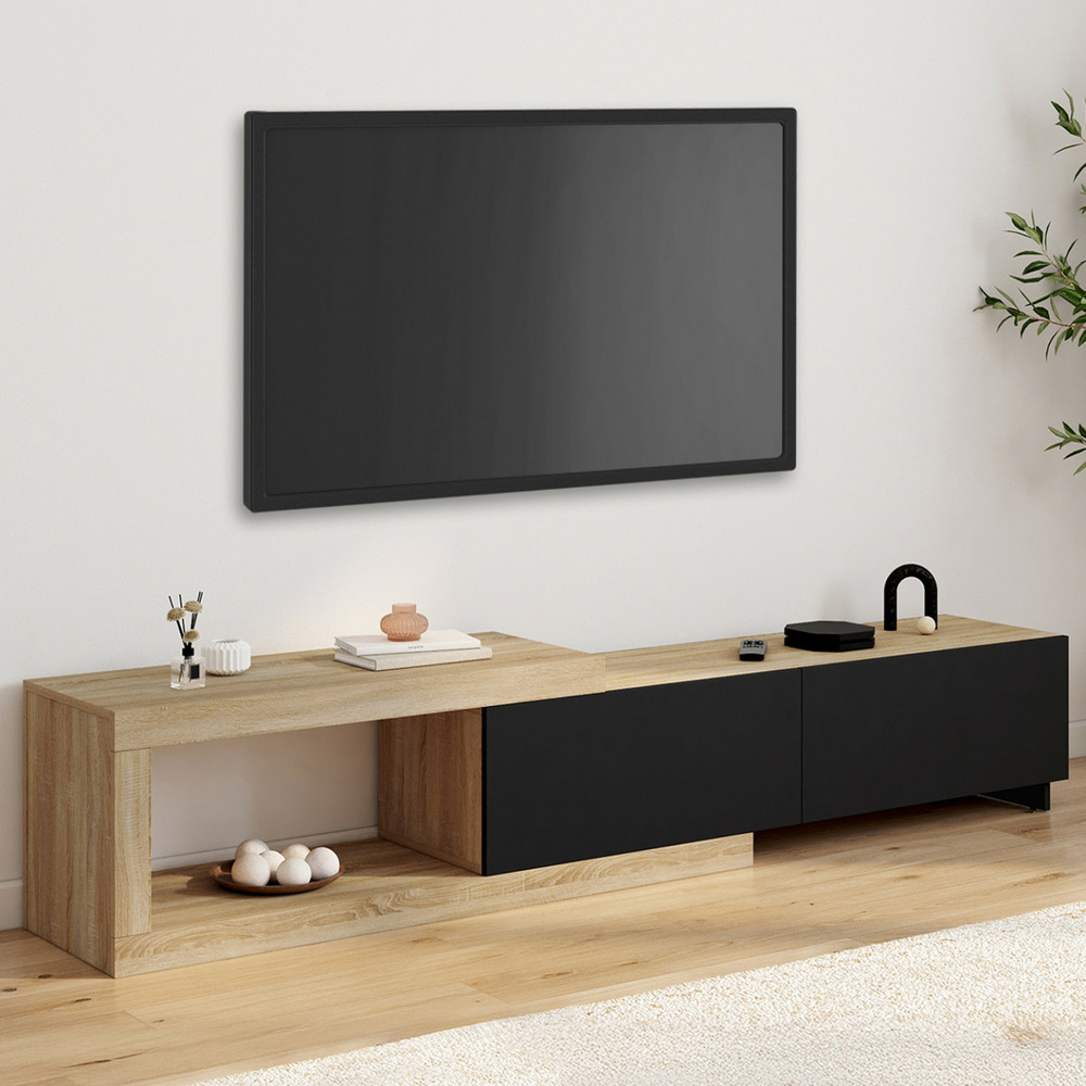 Meuble tv extensible 140-200 cm raphael 2 portes bois et noir