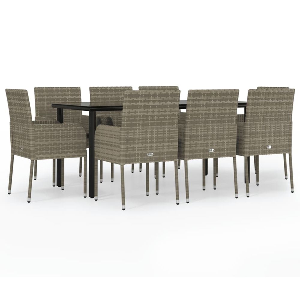 Ensemble à manger de jardin 9pcs et coussins noir et gris