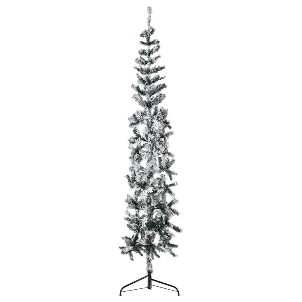Demi-sapin de noël mural floqué pvc effet enneigé vert 240 cm