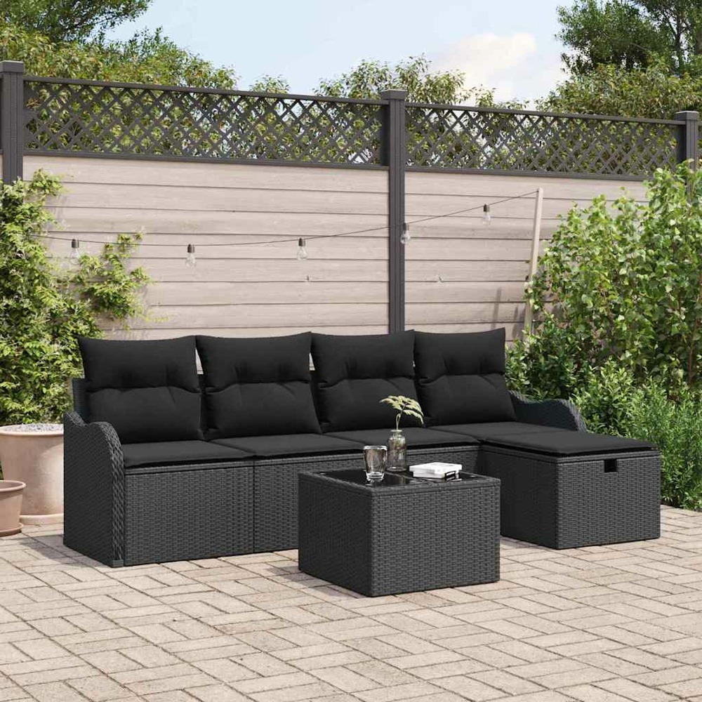 Ensemble de canapé de jardin avec coussin 6 pcs noir poly rotin