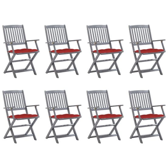 Chaises pliantes 8 pièces avec coussins en bois d'acacia massif