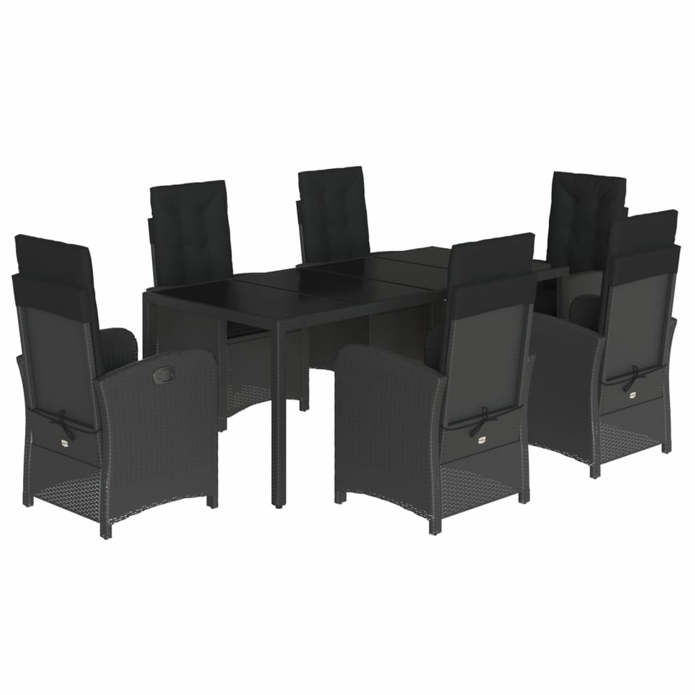Ensemble à manger de jardin coussins 7pcs noir résine tressée
