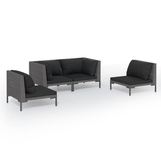 Salon de jardin 4 pcs avec coussins résine tressée gris foncé