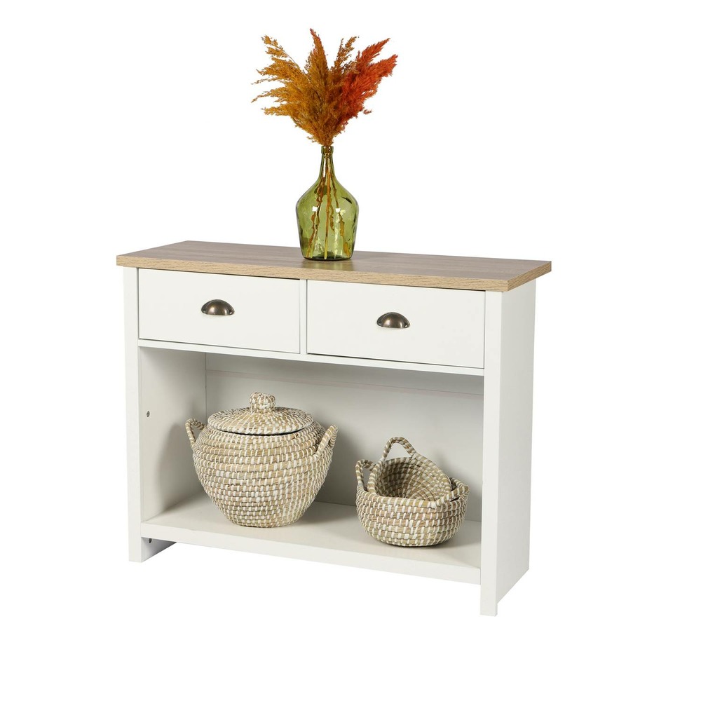 Console 2 tiroirs et 1 niche de rangement en bois hanoi - blanc