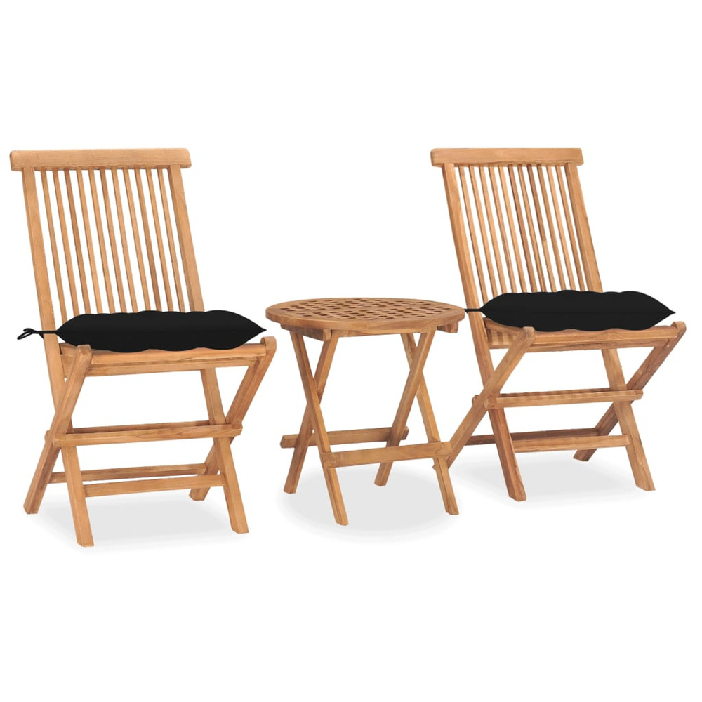 Ensemble à manger d'extérieur pliable avec coussin 3 pcs teck
