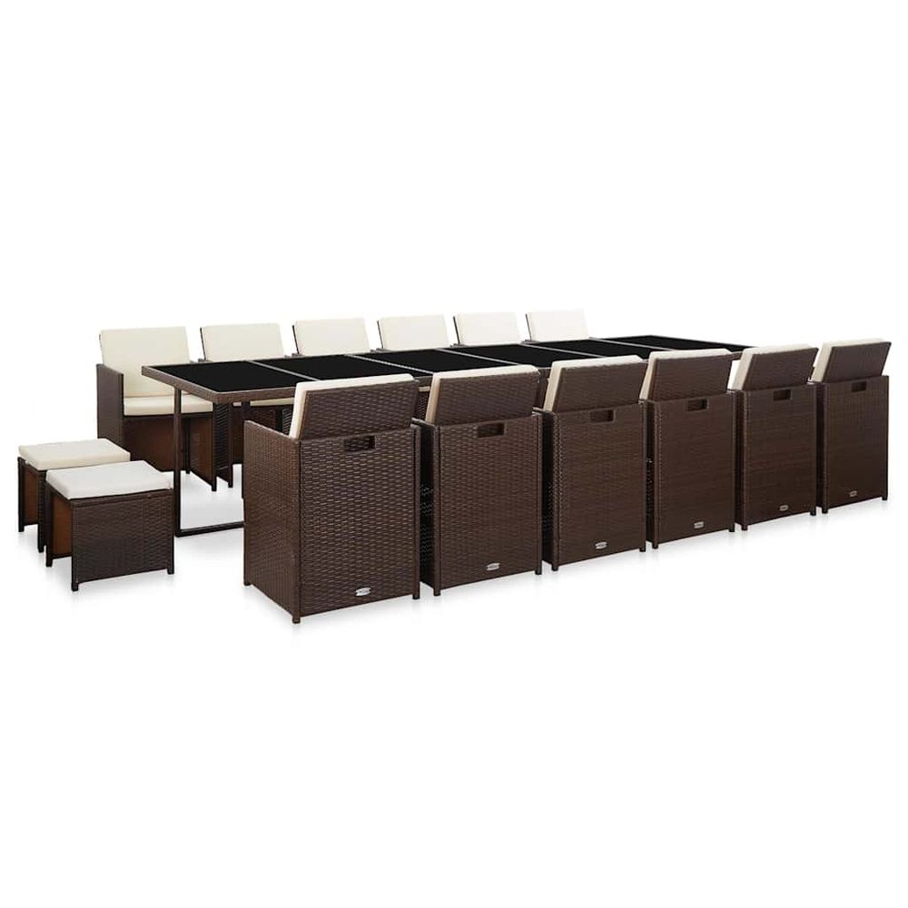 Ensemble à manger d'extérieur avec coussins 17 pcs rotin marron