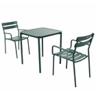Table de terrasse carrée (70 x 70cm) et 2 fauteuils vert foncé