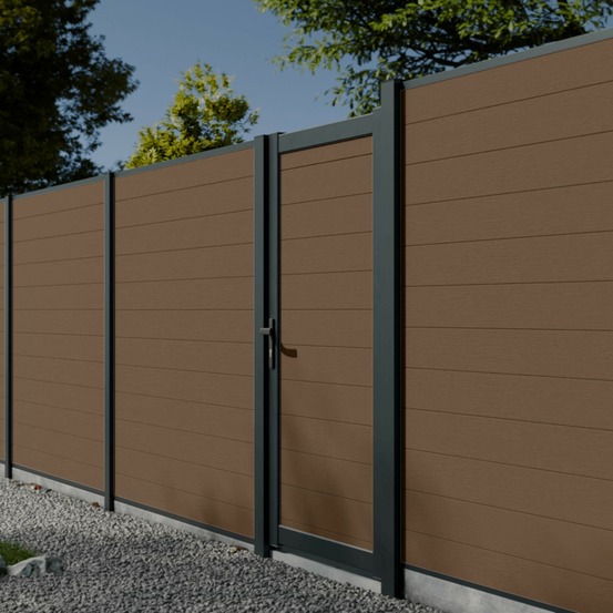 Kit portillon composite rio bronze - hauteur : 183cm - largeur max : 98 cm - largeur ajustable - compatible clôture rio