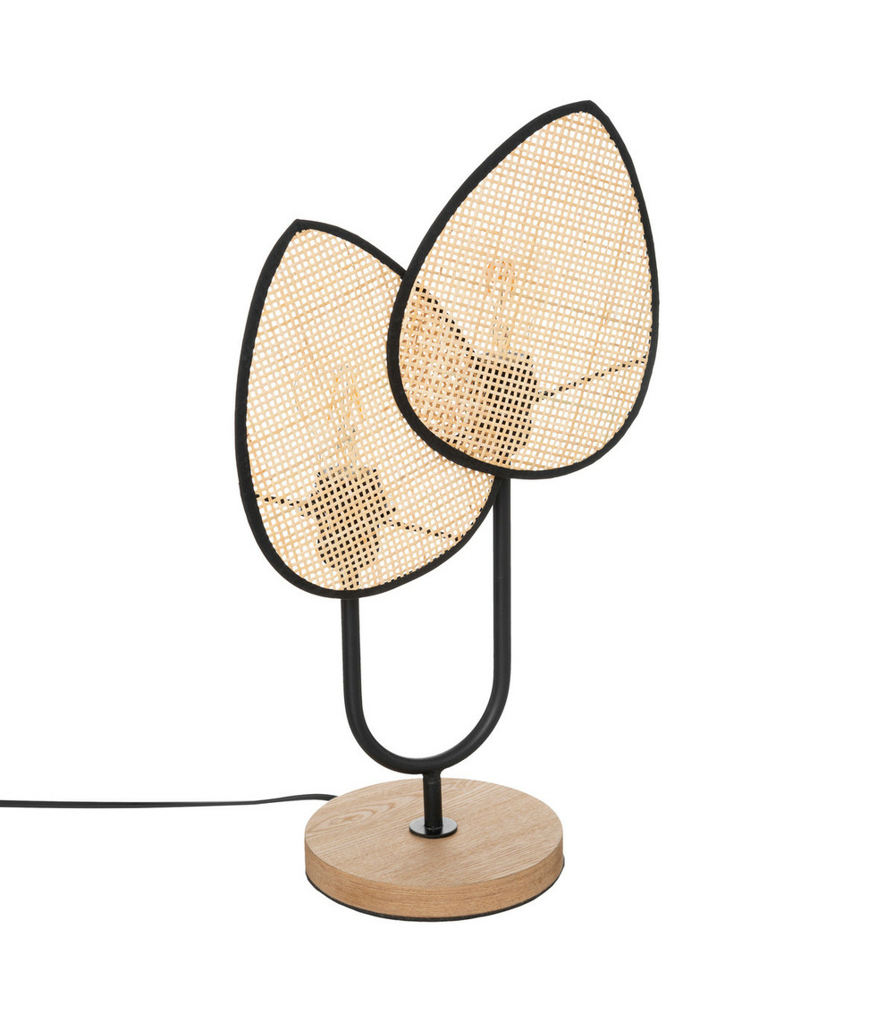 Lampe à poser en cannage de rotin et métal noir h 44 cm