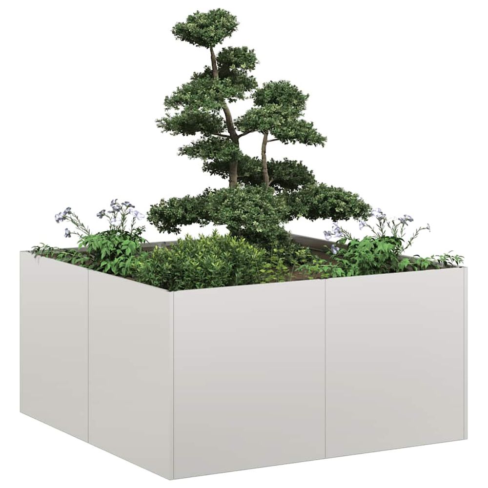 Jardinière carrée acier inoxydable jardin potager plantes argenté 80x40cm