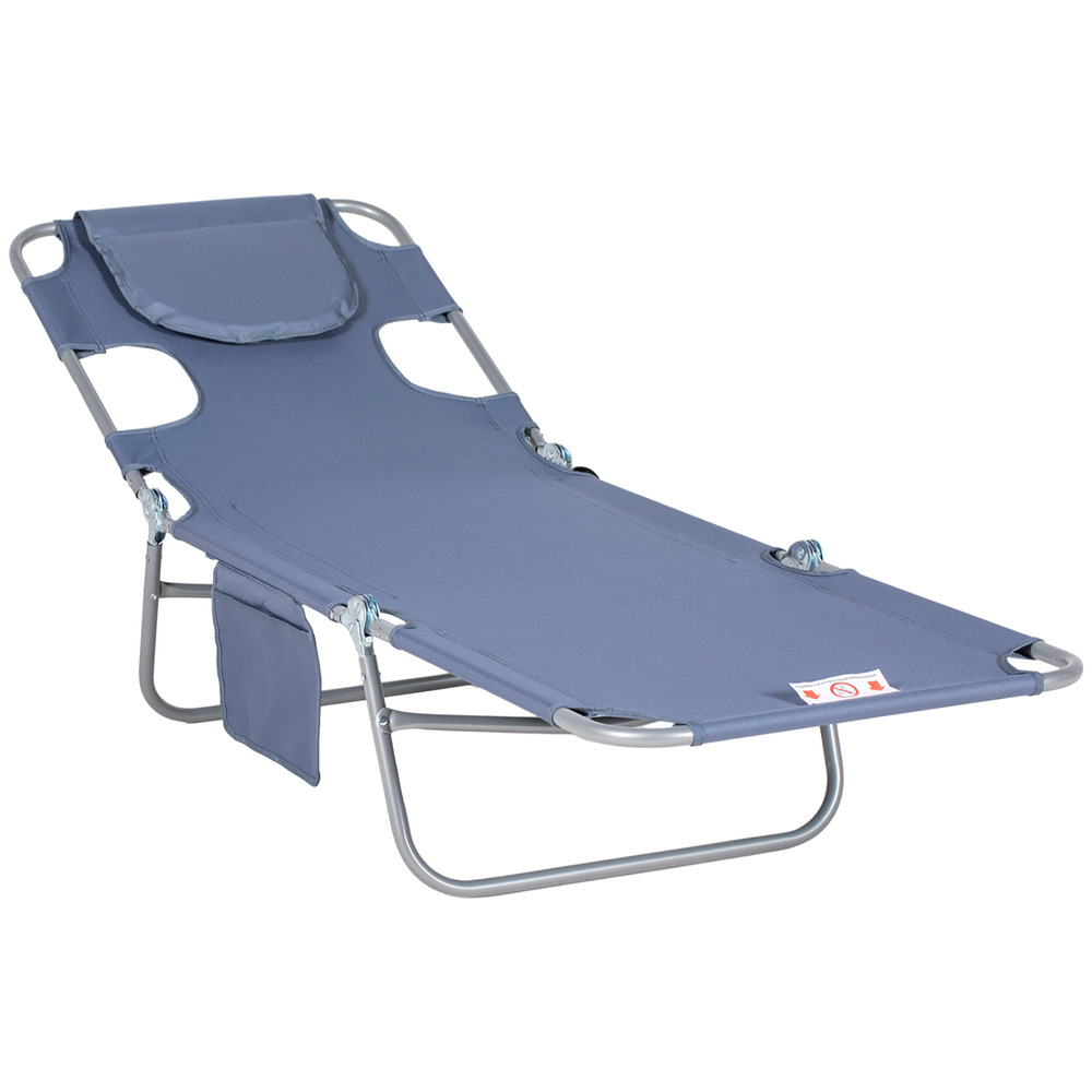 Transat pliable avec fenêtre de lecture et appui-tête, dossier réglable 5 positions, pour jardin et plage, gris