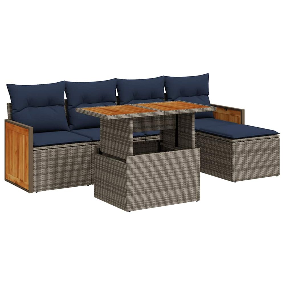 Salon de jardin avec coussins 6 pcs gris résine tressée acacia