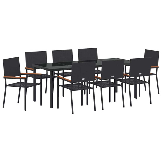 Ensemble de salle à manger pour jardin 9 pcs noir polyrotin