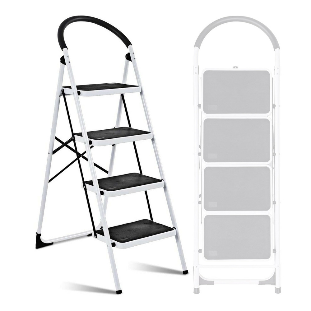 Escabeau à 4 marches bm tools bmt-esc4-acier, haut. De travail : 95 cm, se range facilement, marches et poignées anti-dérapantes