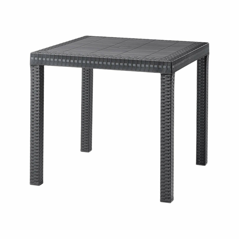 Table d'extérieur acqua, etagère carrée fixe, table de jardin polyvalente effet rotin, 100% made in italy, 80x80h74 cm, anthracite