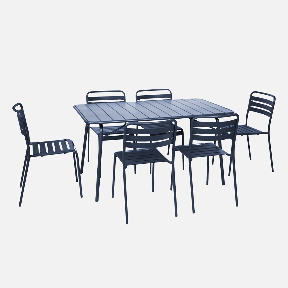Table de jardin pliante métal 6 chaises, amelia 141,2 x 80 x 72,5cm