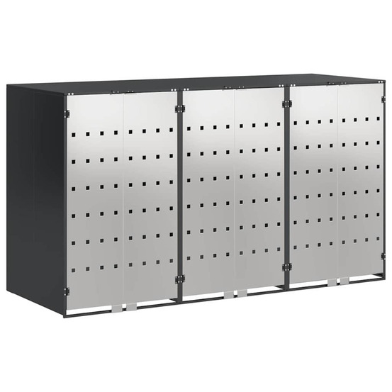 Rangement de poubelle à roulettes pour 3 poubelles anthracite