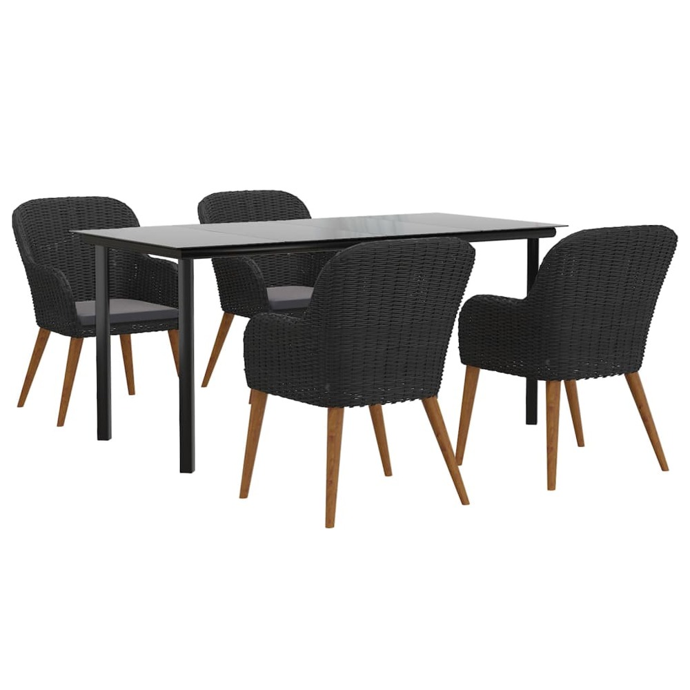 Ensemble de salle à manger de jardin meuble extérieur avec coussins 5 pièces noir